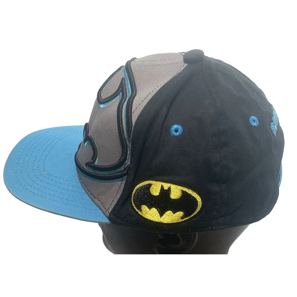 Batman DC Comics Kids‎ Snapback Hat Black Grey Blue Embroidered Flat Brim Cap